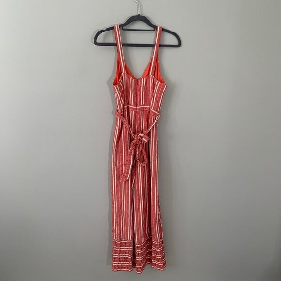 Anthropologie ett:twa red white striped gauzy crop length cotton blend jumpsuit - Picture 5 of 12